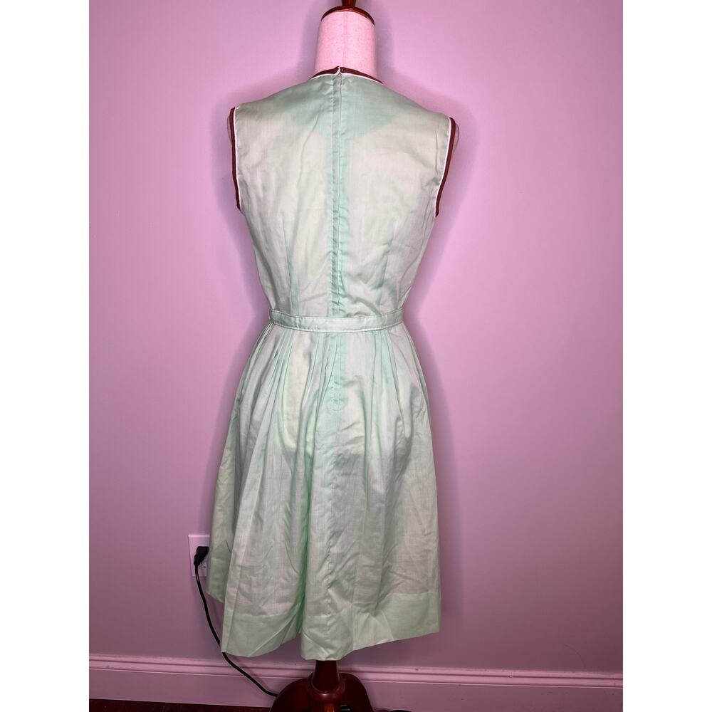 1950s Mint Green Brown Tea Party Hostess Secretary Coquette Feminine Dress M - Picture 8 of 8